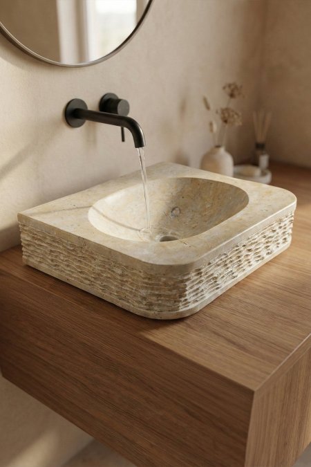 حوض حجر طبيعي  – 55×44 سم